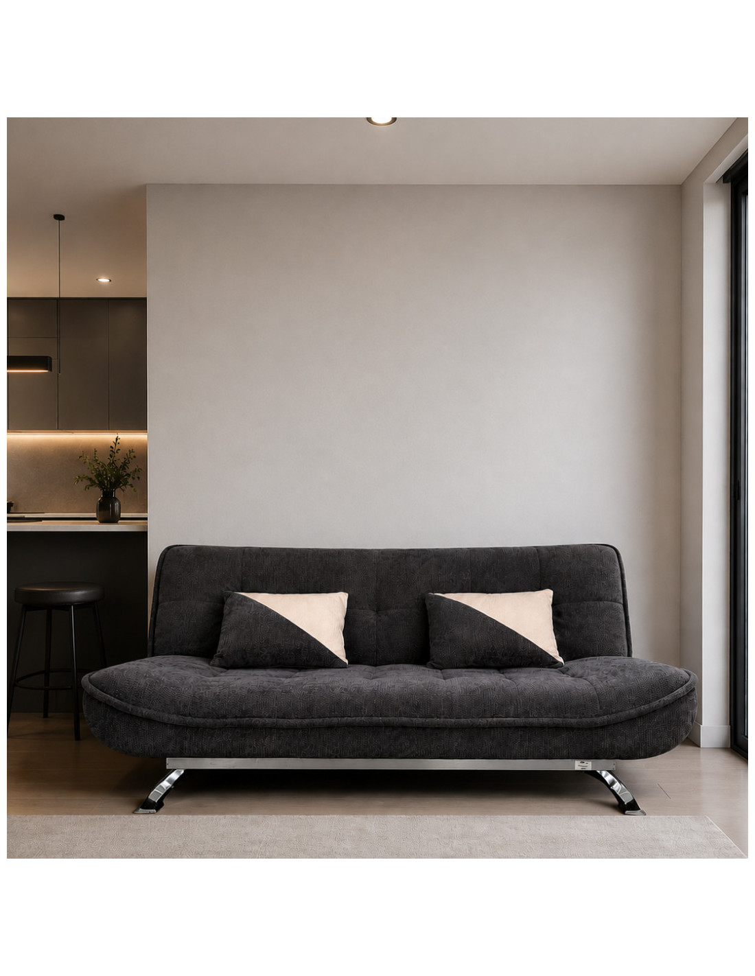 SOFA CAMA STEFFY DE TELA GRIS OSCURO